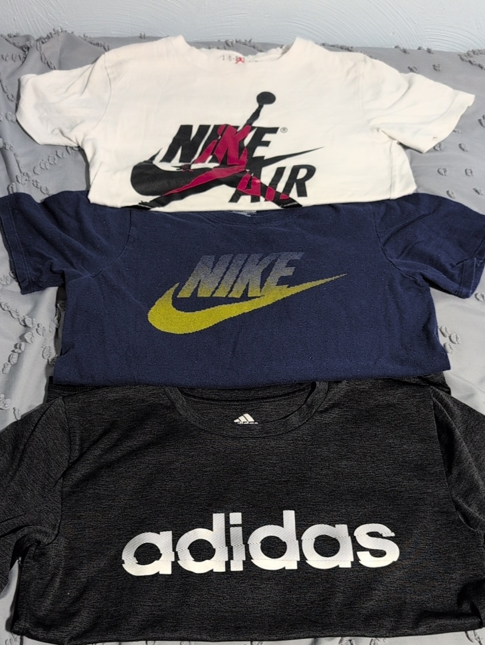 Nike White and Black & Navy Graphic Kids T-Shirt Lot (Top Two), +Adidas Boys t.